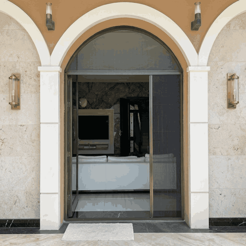 Double panel fly screen for large wide window over 1.5m installed in Dubai villa