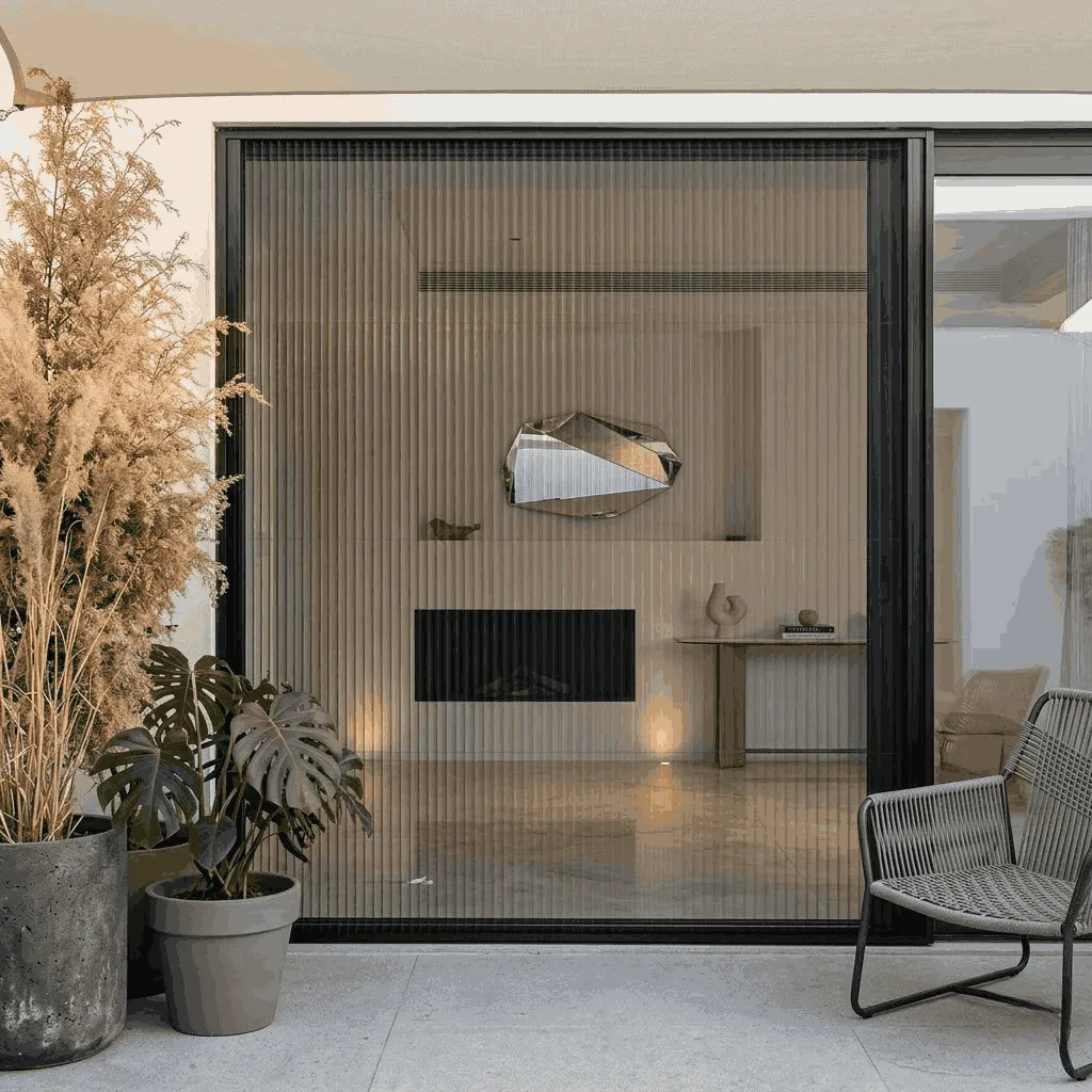 Custom mosquito net screens installed on windows in a Dubai villa